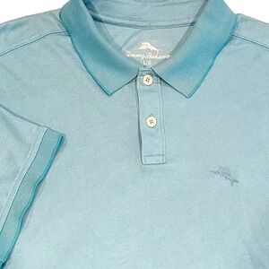 Tommy Bahama Cotton Blend Polo Shirt Men's Large Blue Split Hem Embroidered Logo